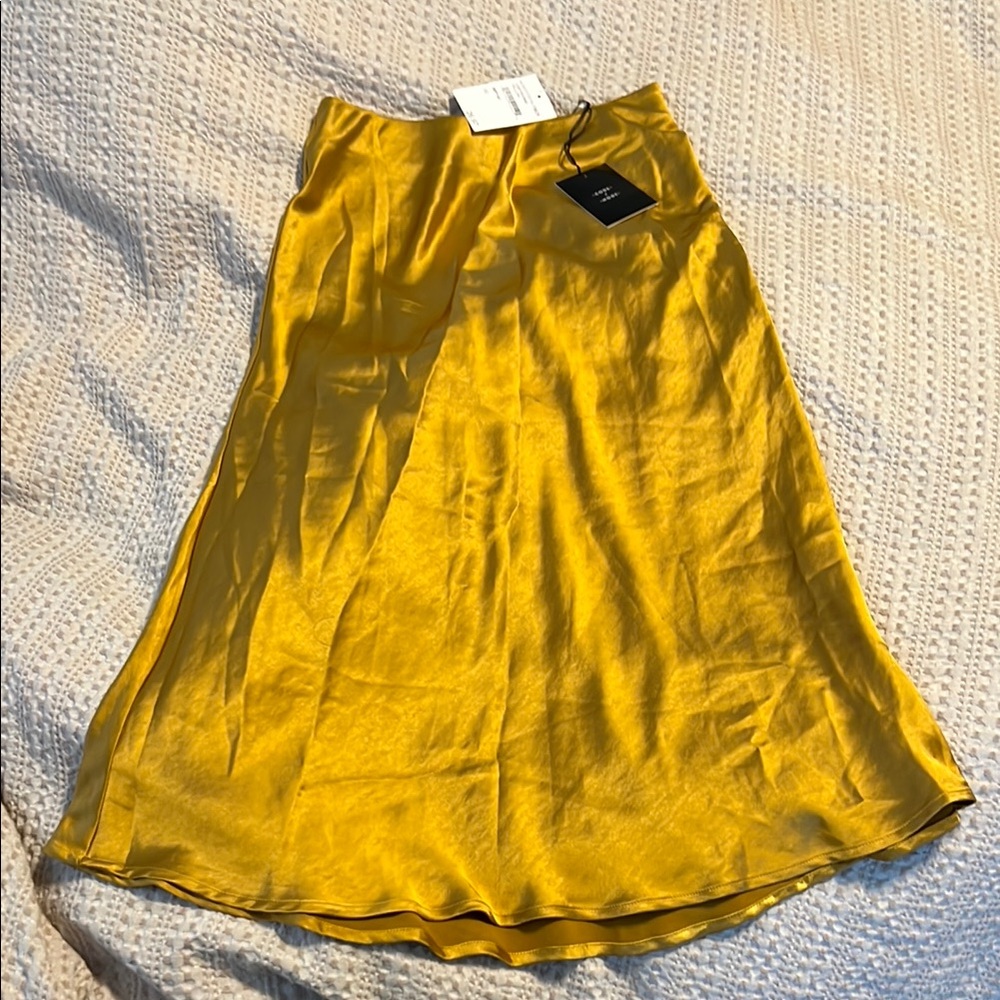 Satin mustard Yellow midi Skirt xs